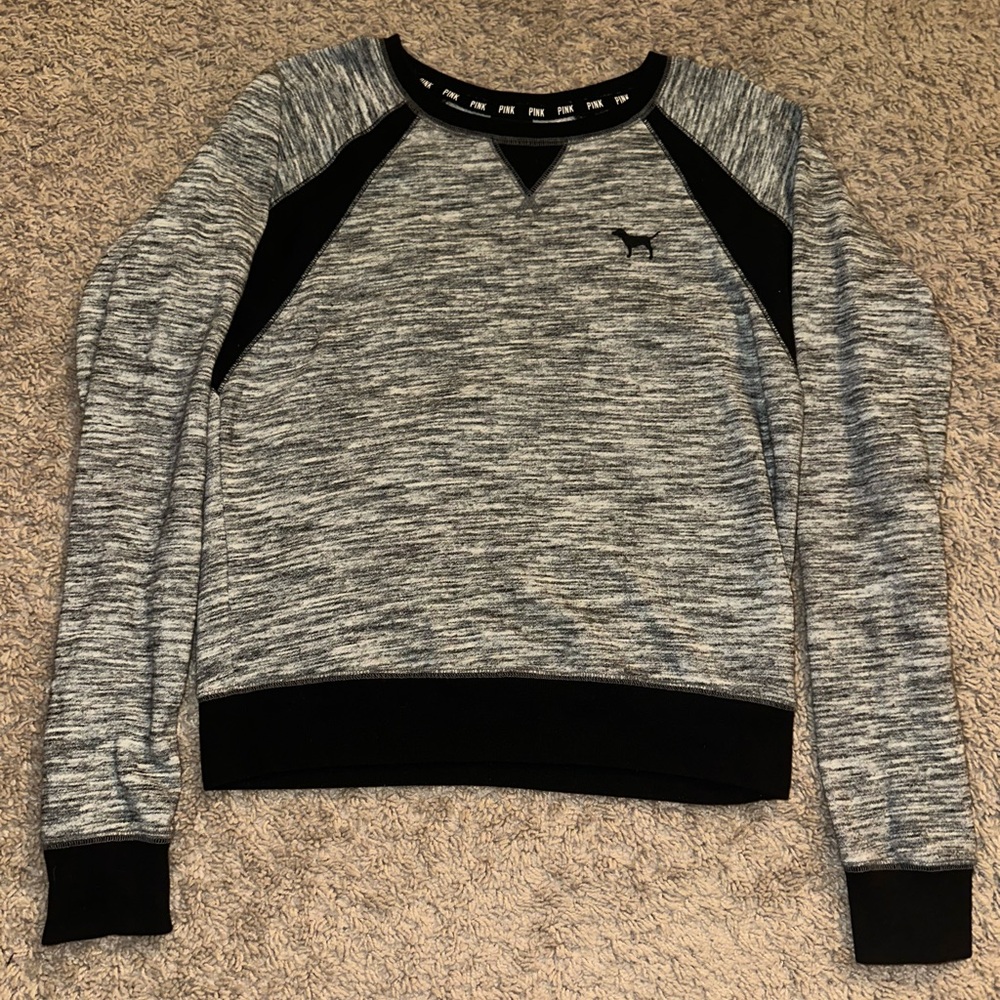 PINK Victoria’s Secret Gray and Black Crewneck Sweatshirt